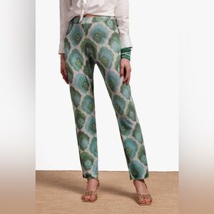 NWT NEW FRANCES VALENTINE Robbie Graphic Leaf Pants in Blue Green